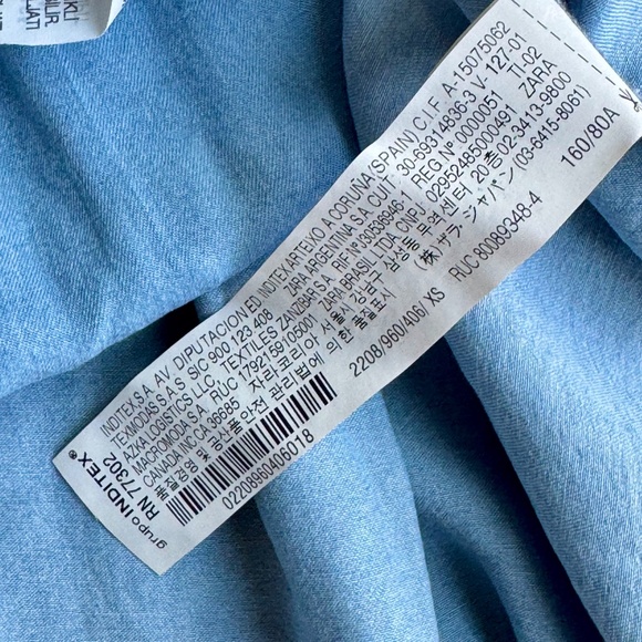 NWT Zara Chambray Button-Down Drop Waist Shirt Dress withRuffle Hem Size XS - Picture 7 of 11